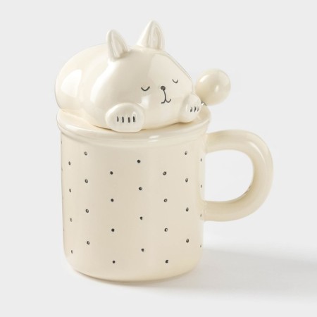 Ceramic mug "Cute cat", 400 ml, 13.3 × 9.5 × 16 cm, beige color