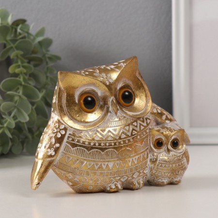 Souvenir Polystone "Golden Eagle Filin with Chick" Geometric patterns 15.2x6x11 cm-1