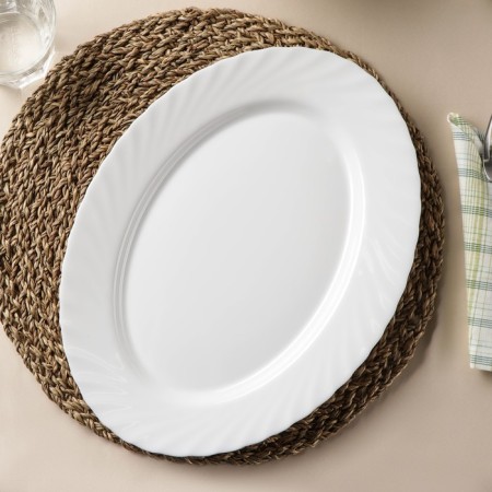 Oval glass -ceramic dish, 35 × 25 cm, white color