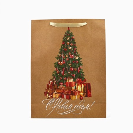 Package Gift New Year's craft vertical “Happy New Year”, Christmas tree, l 31 x 40 x 11.5 cm, new year-2