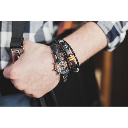 Bracelet Unisex "Style" disks, black color with gray metal, 21.5 cm-2