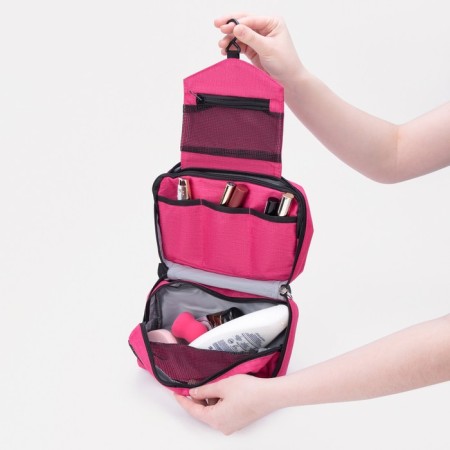 Cosmetic bag, 2 parts on lightning, with hook, pink color-4