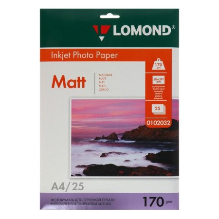Photo paper for jet print A4, 25 sheets of Lomond, 170 g/m2, bilateral matte