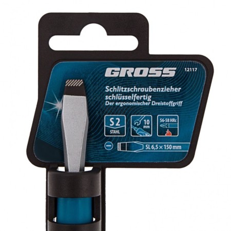 Screwdriver GROSS 12117, SL6.5x150 mm, S2, three -component handle-3