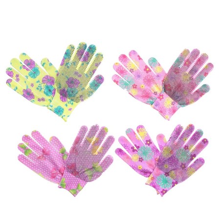 Nylon gloves, with PVC dots, size 8, mix, "flowers", Greengo-3