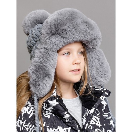Children's knitted hat with fur, size 52, color gray color-1