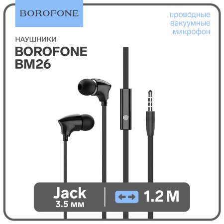 Headphones Borofone BM26 Rhythm, vacuum, microphone, jack 3.5 mm, cable 1.2 m, black