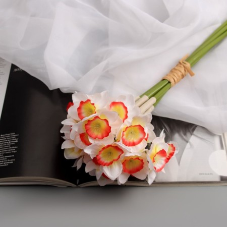 Artificial flowers "Narcissus Lux" Diam.usvetka-5cm (6 pieces in a bunch) 30 cm, white-pink