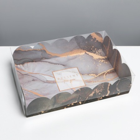 Cookie box, confectionery packaging with PVC lid, “marble”, 20 x 30 x 8 cm
