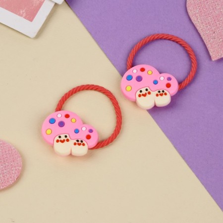 Hair elastic band "Baby" (set 2 pcs) mushrooms, 3 cm, pink-1