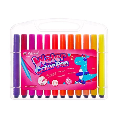 Flomasters 24 colors with a bullet -shaped tip, in a plastic penal penet of dino mix-8