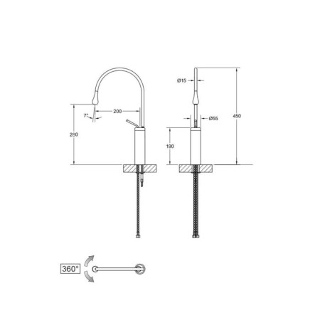 Bronze de Luxe 9015BR shell mixer, single -leaf, pour 200 mm, black/matte-4