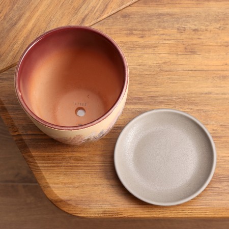 Pot floral painting beige Crocus No. 2, 1.4 l, D - 14.9 cm-3