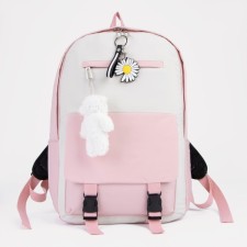 Youth backpack on lightning from textiles, 2 pockets, pink color