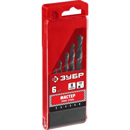Set of drill on metal bison, p4m2, cylindrical shank, 2-8 mm, 6 pcs, class B, case-1