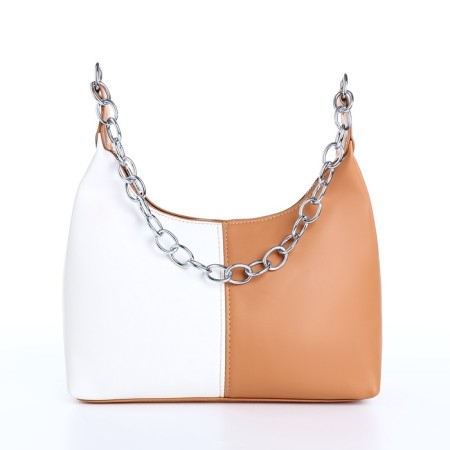 Baget bag with zipper, white/brown color-3