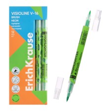 Textbook marker 0.5-3.5 mm Erichkrause Visioline V-16 Brush Neon, bilateral, green neon, water-based ink
