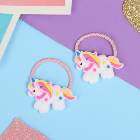 Hair elastic band "Baby" (set 2 pcs) unicorns, white