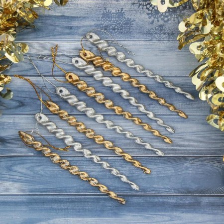Christmas tree decoration "twisted icicles" (set 8 pcs) 12 cm, silver gold