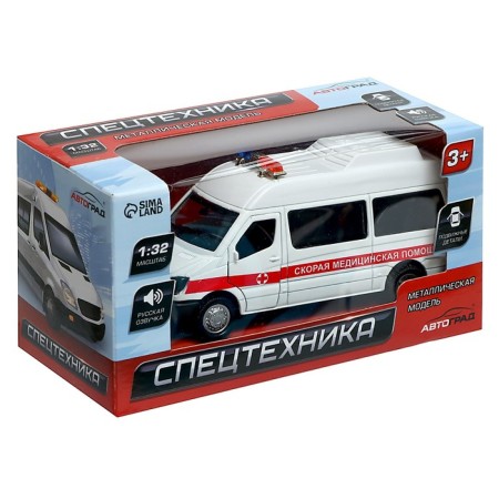 Metal machine "ambulance", 1:32, light and sound, inertia, doors open-4