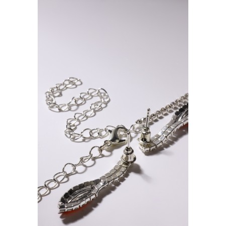 Set 2 objects: earrings, Kilence “Listopad” thin rhombus, burgundy-white color in silver, 45 cm-2