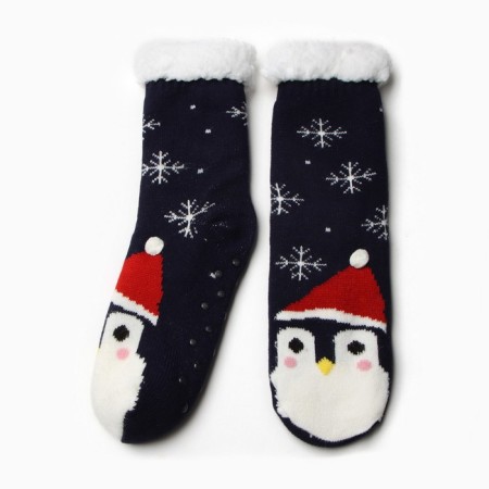 Women's socks with fur, white color/penguins, size 36-40
