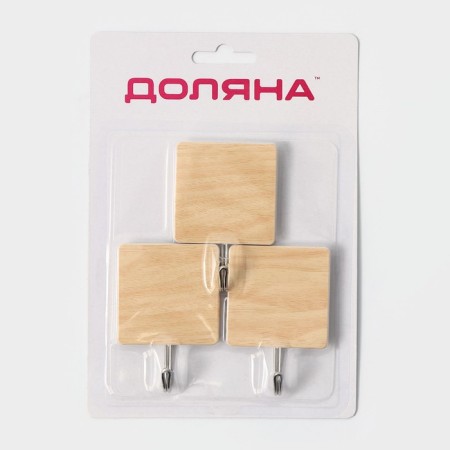 Hooks self -adhesive fraction "wooden squares", 3 pcs, color light wood-5