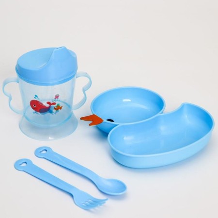 Set of dishes 4 objects, bowl, fork, spoon, stroke hard nose 200 ml., Mix color
