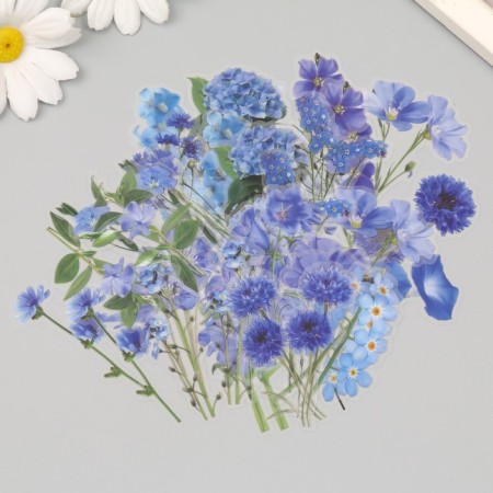 Plastic stickers "Spring flowers. Blue" set 40 pcs 15x8 cm-1
