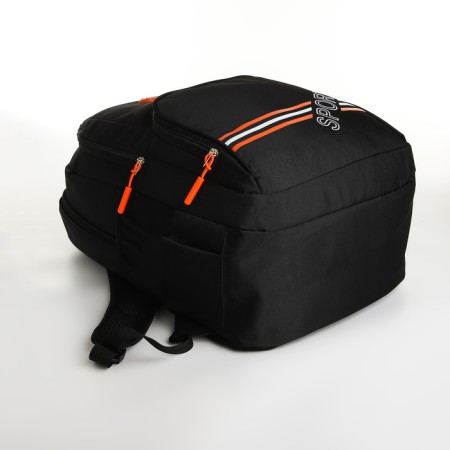Youth backpack on a zipper, 4 pockets, black color/orange-4