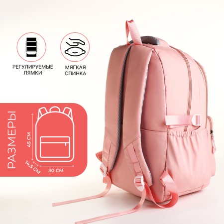 School backpack from textiles on lightning, 7 pockets, pink color-1