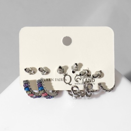 Ring earrings set 3 pairs of “links” chains, colored in silver, d = 2-2