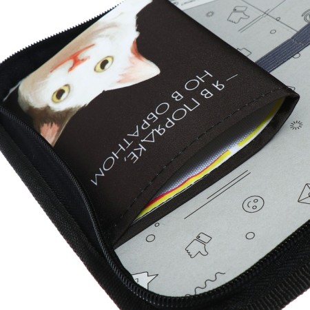 Penal 1 section 140 x 210 x 40 mm, folding pocket and cosmetic bag, fabric, calligrata topontent "cats memes"-8