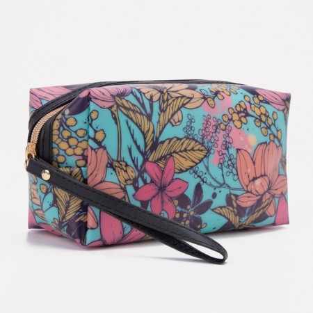 Cosmetic bag with zipper, turquoise color-1
