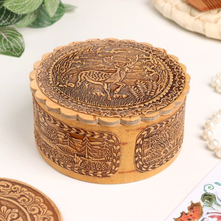 Casket "Deer", 100 x 40 mm, birch bark