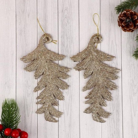 Christmas tree decoration "Peryshko" (set 2 pcs) 8x16 cm, gold