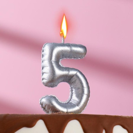 Candle in the "balls" cake, number 5, silver, 5.5 cm