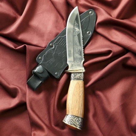 Caucasian knife, tourist "Viking" with scabbard, guard, steel - 40x13, 14.5 cm