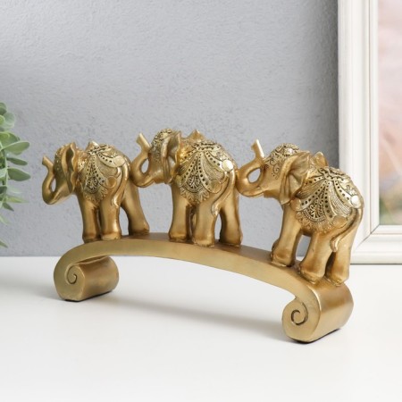 Polystone souvenir "Three gold elephants on the arc - Circus Popon" 15.5x5x28 cm-1