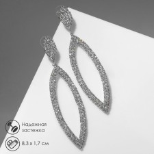Hanging earrings with “charm” rhinestones, white color in silver, 8.3cm