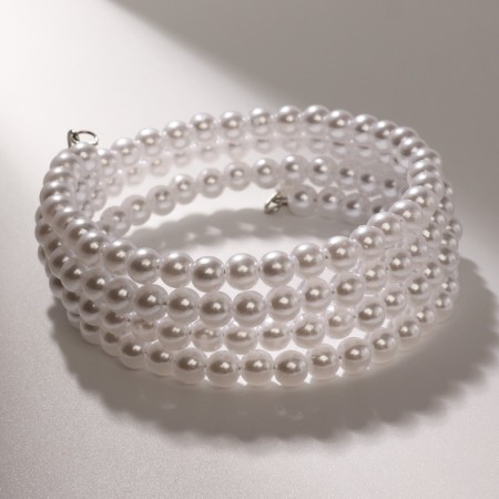 Bracelet Pearl "Bride" beads d = 0.5, 4 rows with a spring, white color-4