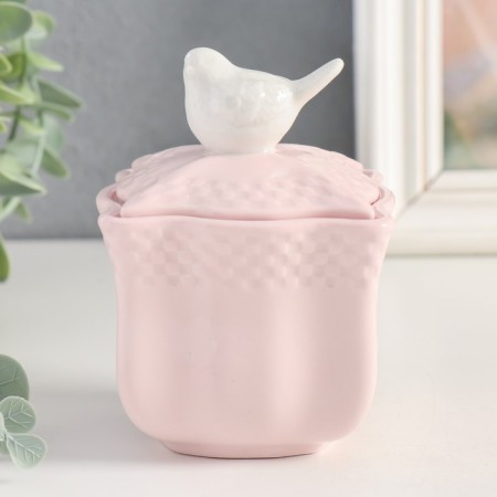 Coramics box "White sparrow. Figure" Pink 10.9x8.2x8.2 cm