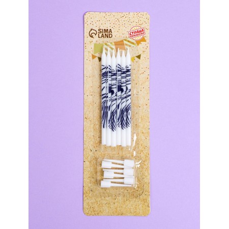 Candles for the cake "wavy lines", 6 pcs, white with purple-4