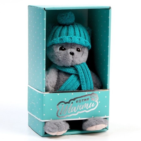 Soft toy "Cat Slanti", with a hat and a scarf-9