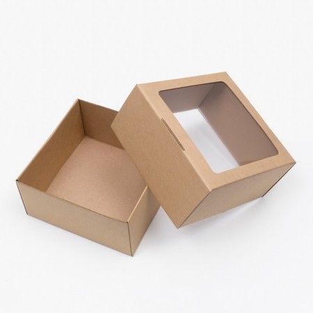 Self -charged box, with a window, craft, brown, 23 x 23 x 12 cm-2
