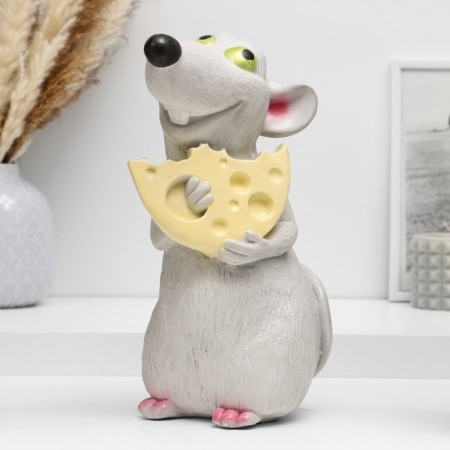 Piggy bank "Rat with cheese" gray, 24x16x14cm