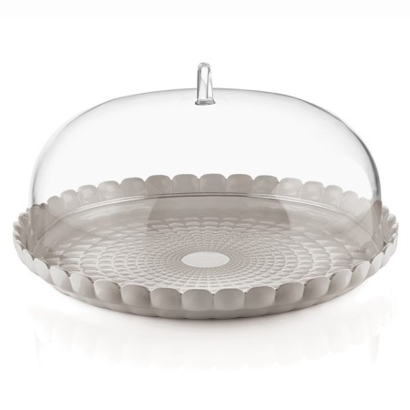 Cake stand with the Guzzini Tiffany lid, D = 36 cm, the color is gray-beige