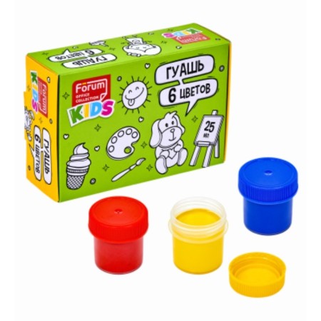Gouache 6 colors of 25 ml, collection kids, cardboard box
