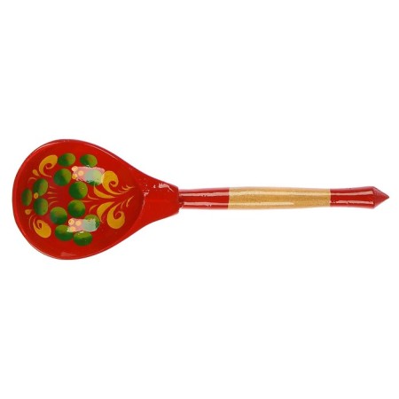 A spoon of wooden "rubella", a half -bacon, a red background-9