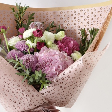 Laminated felt with perforation "Flowerers", pink, 57 cm x 5 m-1